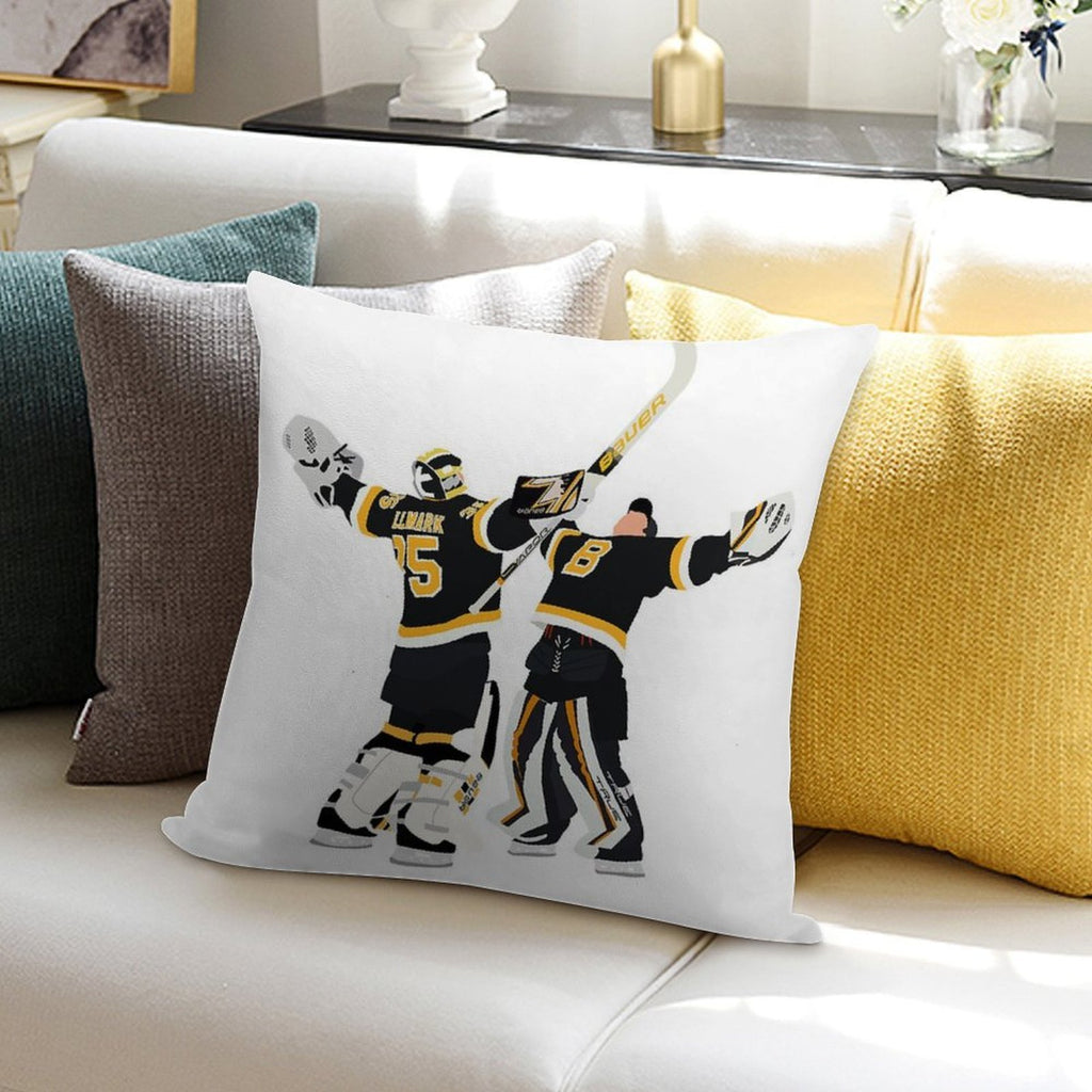 Jeremy Swayman And Linus Ullmark Hug Soft Luxury Feel Throw Pillow