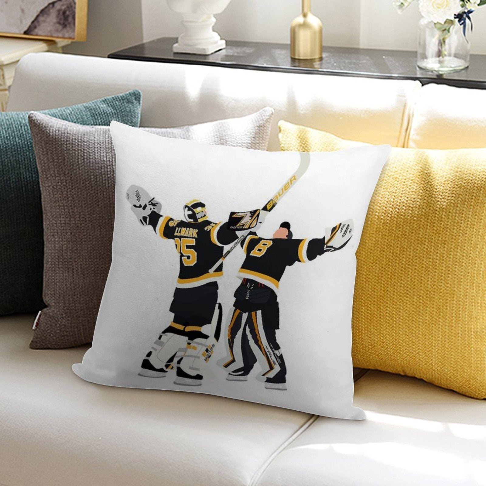 Jeremy Swayman And Linus Ullmark Hug Soft Luxury Feel Throw Pillow