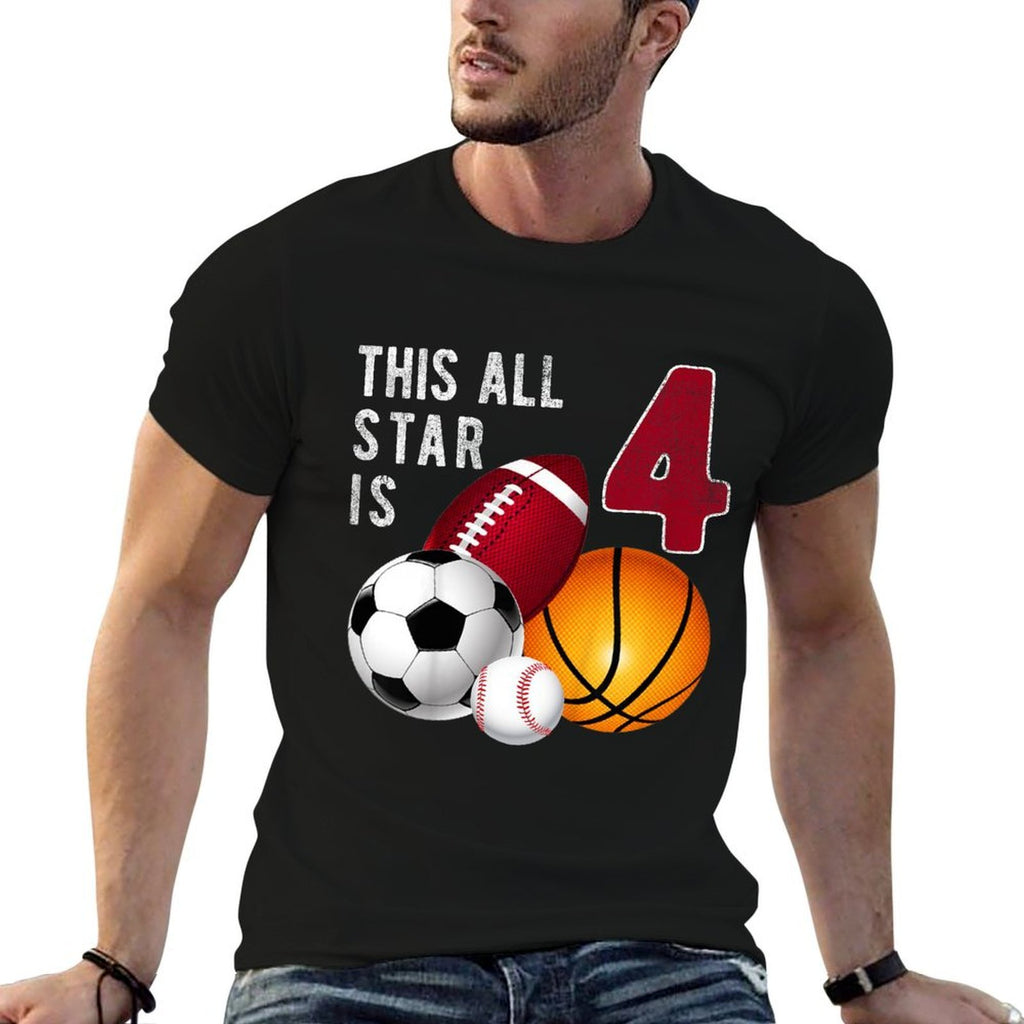 Kids This All Star Is 4 Years Old Gift For Kids Birthday  Rolled Sleeves T-Shirt