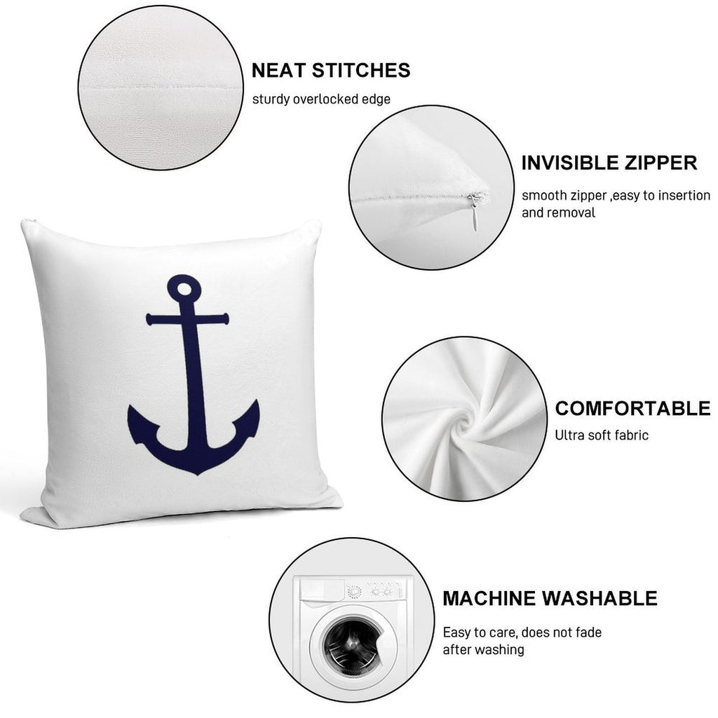 Navy Blue Anchor On White Soft Home Decor Throw Pillow