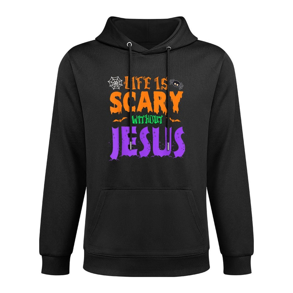 Life Without Jesus Is Scary Fall Christian Halloween Jesus Kangaroo Pocket Hoodie