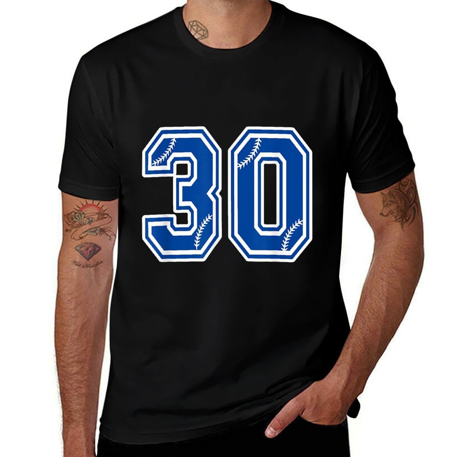 Number 30 Baseball Sports 30th Birthday Blue  Wrinkle-resistant T-Shirt