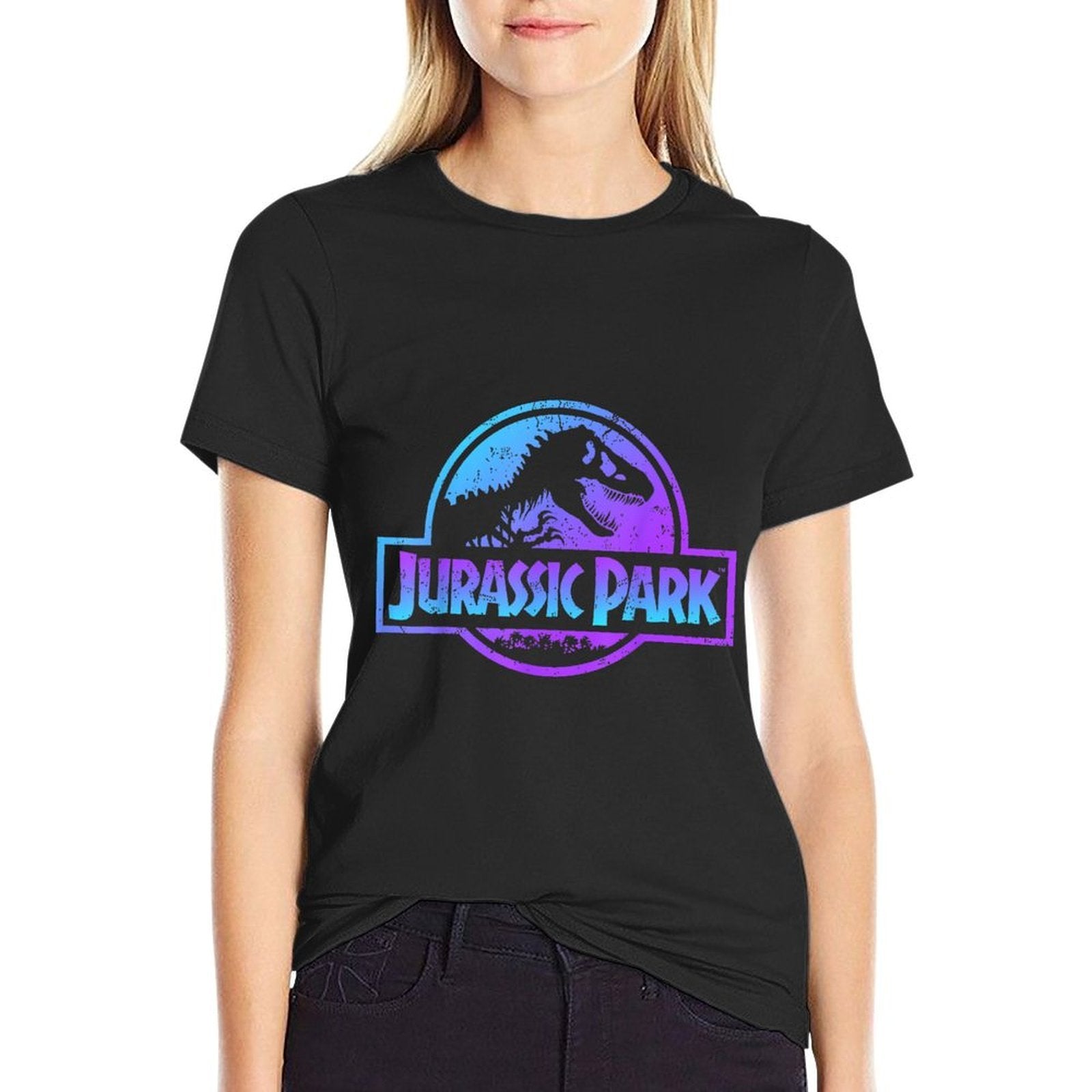 Jurassic Park Blue & Purple Fossil Logo Graphic  Heathered Texture T-Shirt