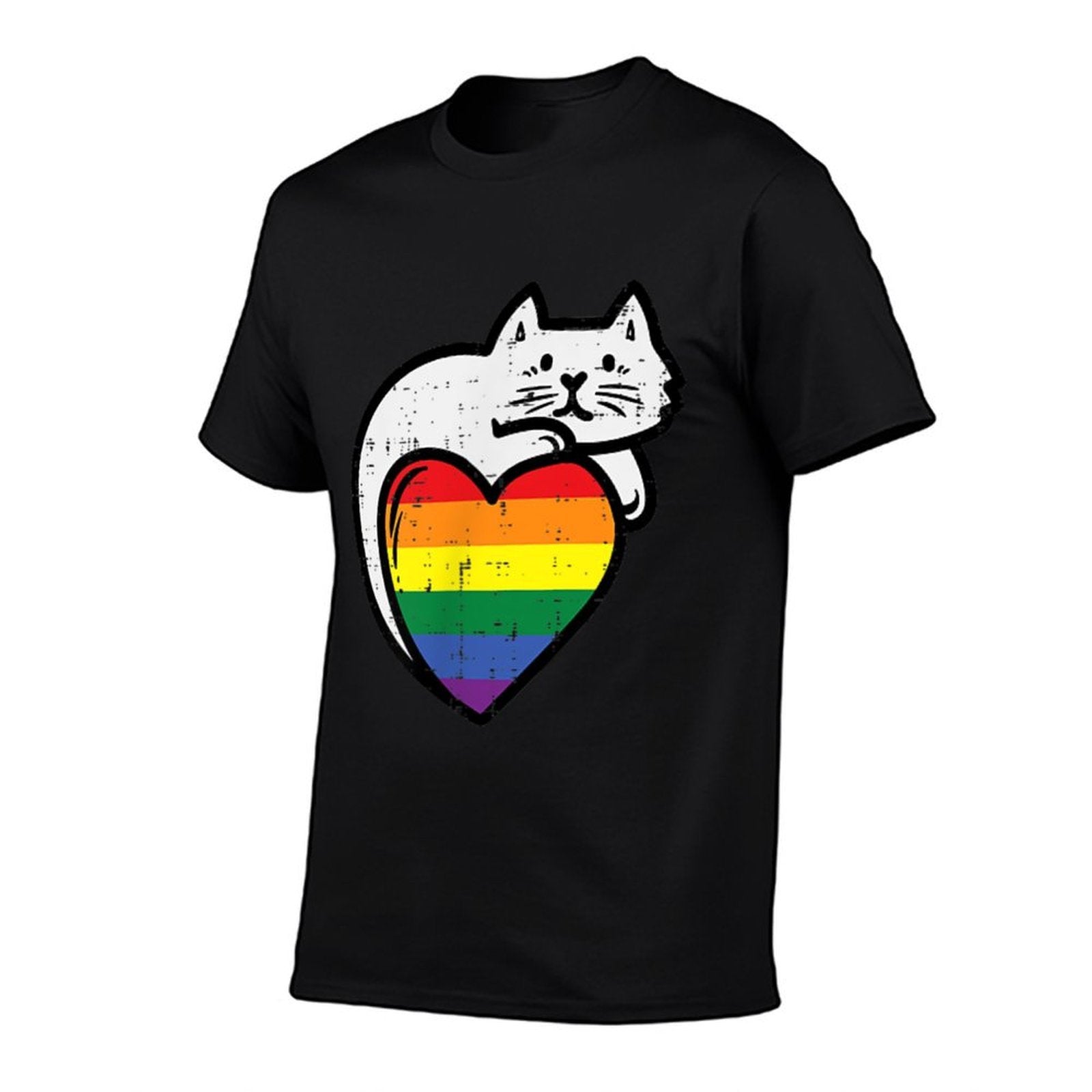Rainbow Cat Heart Gay Pride Ally LGBTQ Month Women Men  Trendy Pattern T-Shirt