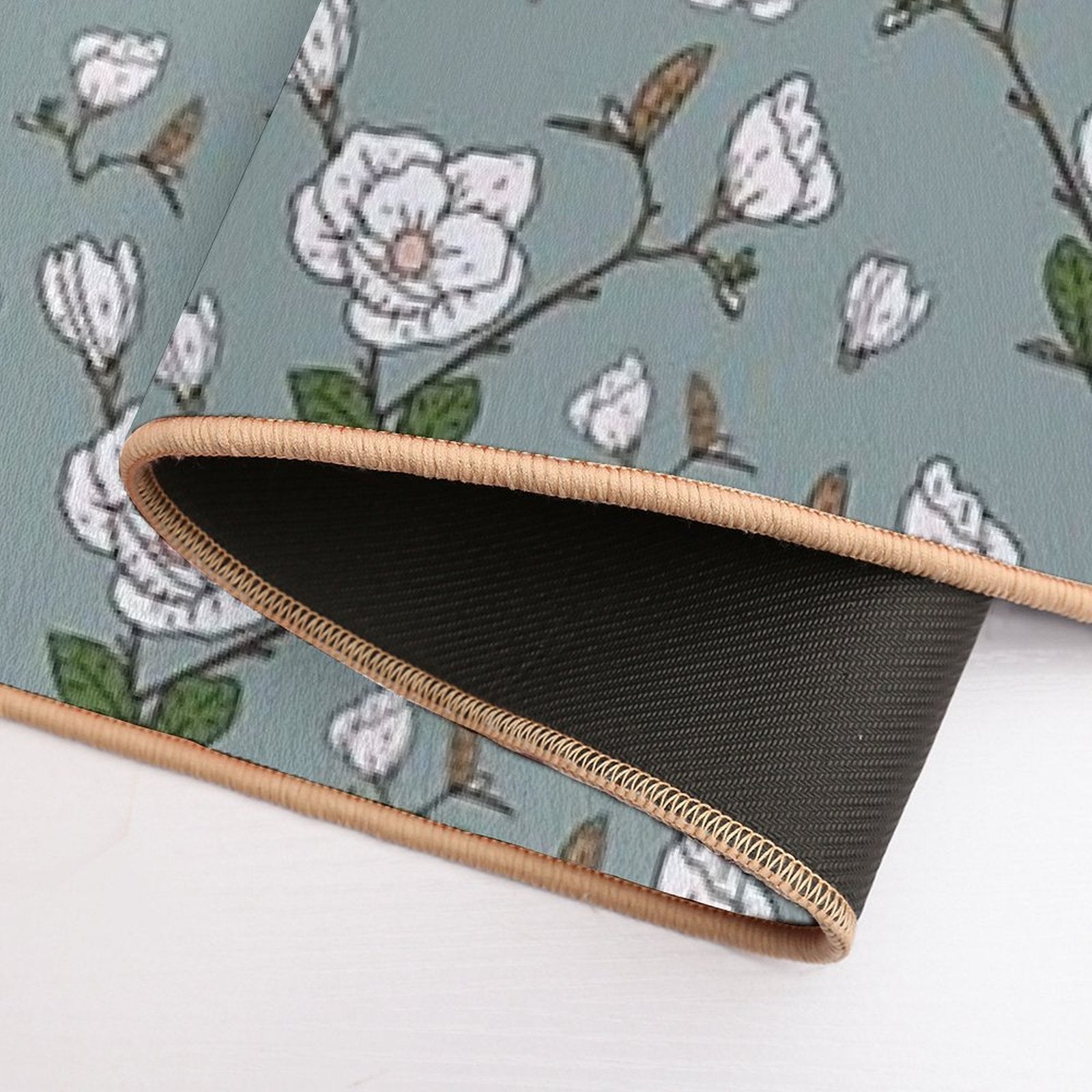 Botanical Magnolia Sprig Pattern_Sage  High-Traffic Bath Mat