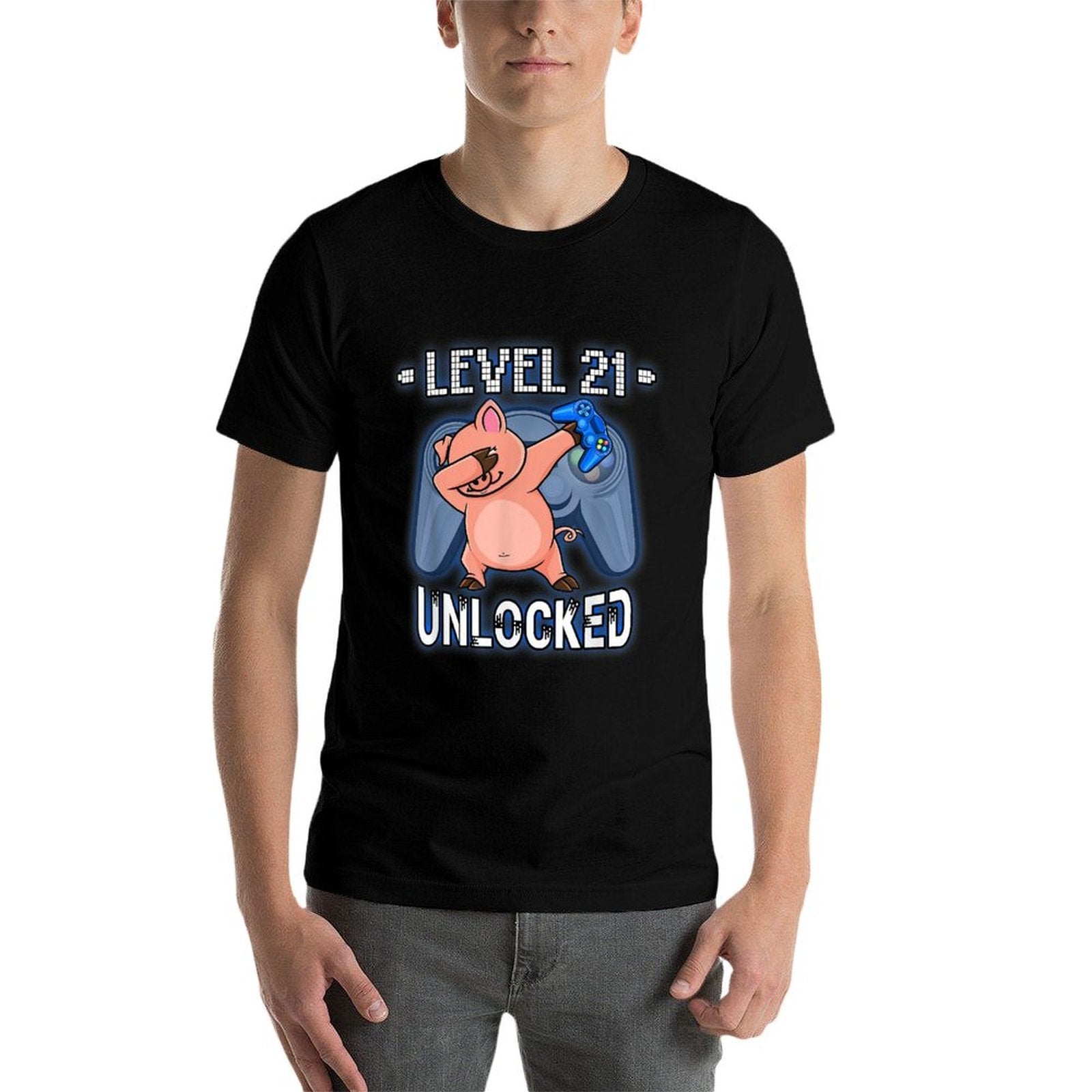 Level 21 Unlocked - Funny Dabbing Pig Gamer 21st Birthday  Cotton T-Shirt