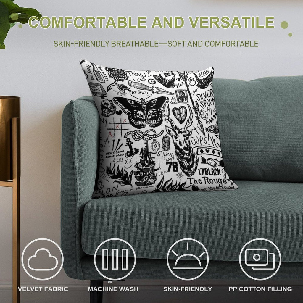 Tattoos Collage Soft Luxury Feel Throw Pillow