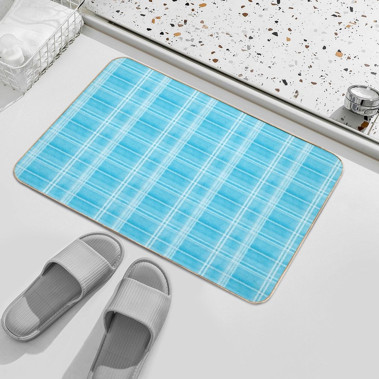 Tartan Ice Blue  Dirt-Trapping Bath Mat