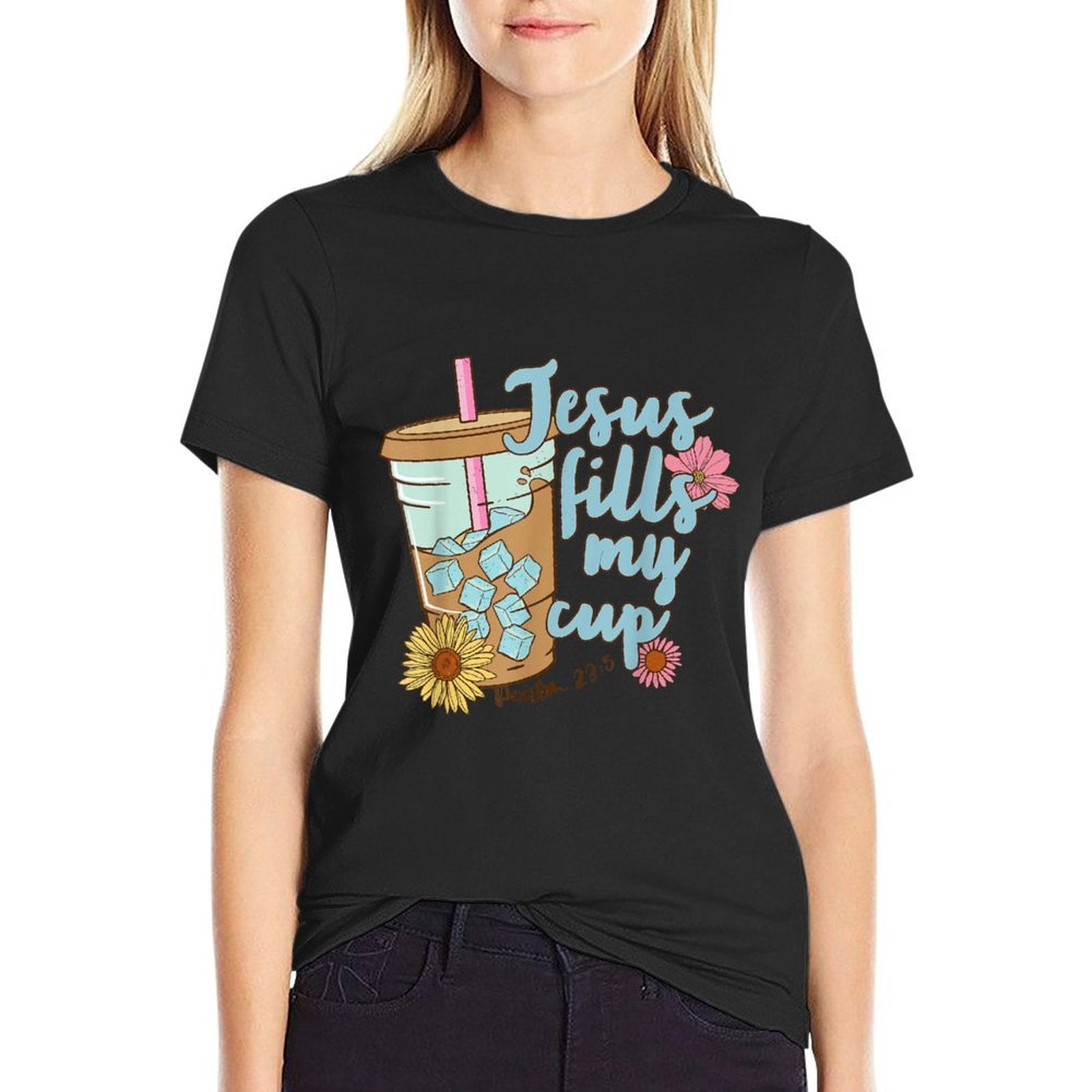 Jesus Fills My Cup Christ Ice Coffee Bible Flower Apparel  Vintage-inspired T-Shirt