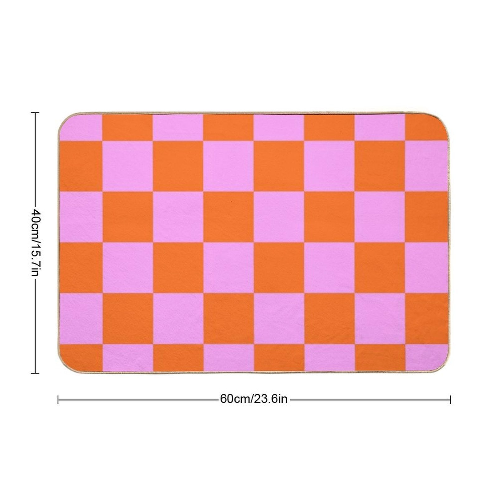 Checkerboard Retro Check Geometric Checked Pattern in Bright Orange Red And Pink  Absorbent Bath Mat