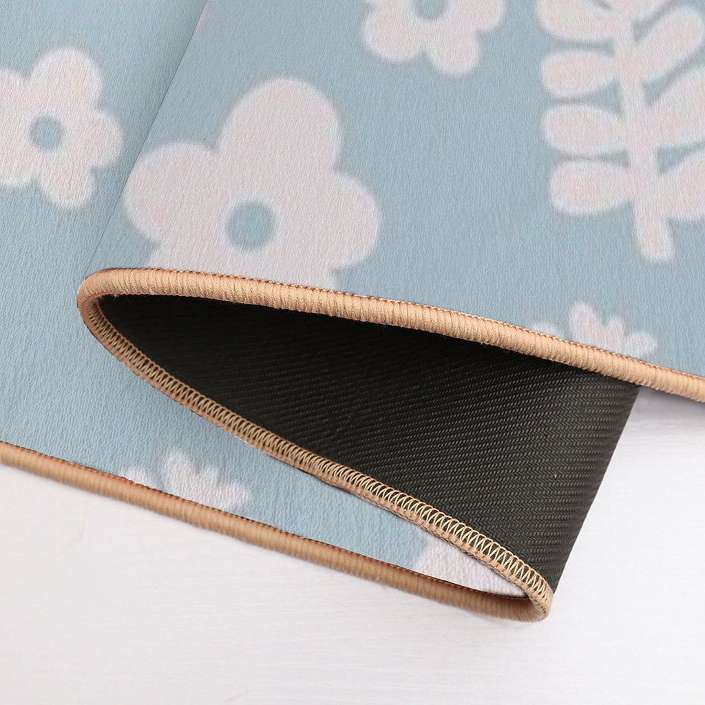 Mid Century Modern Flowers & Leaves, Cute Retro Pattern, Sky Blue  Dirt-Trapping Bath Mat