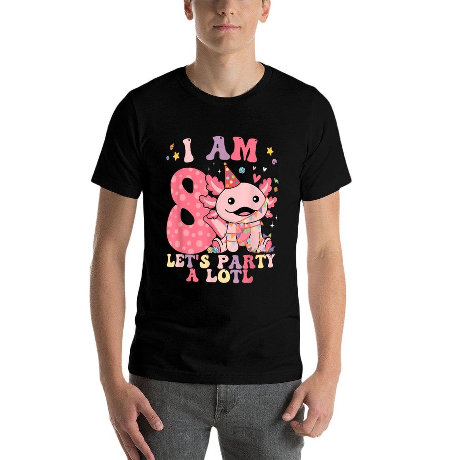 Kids Axolotl 8th Birthday - I M 8 Lets Party Alotl  Rolled Sleeves T-Shirt