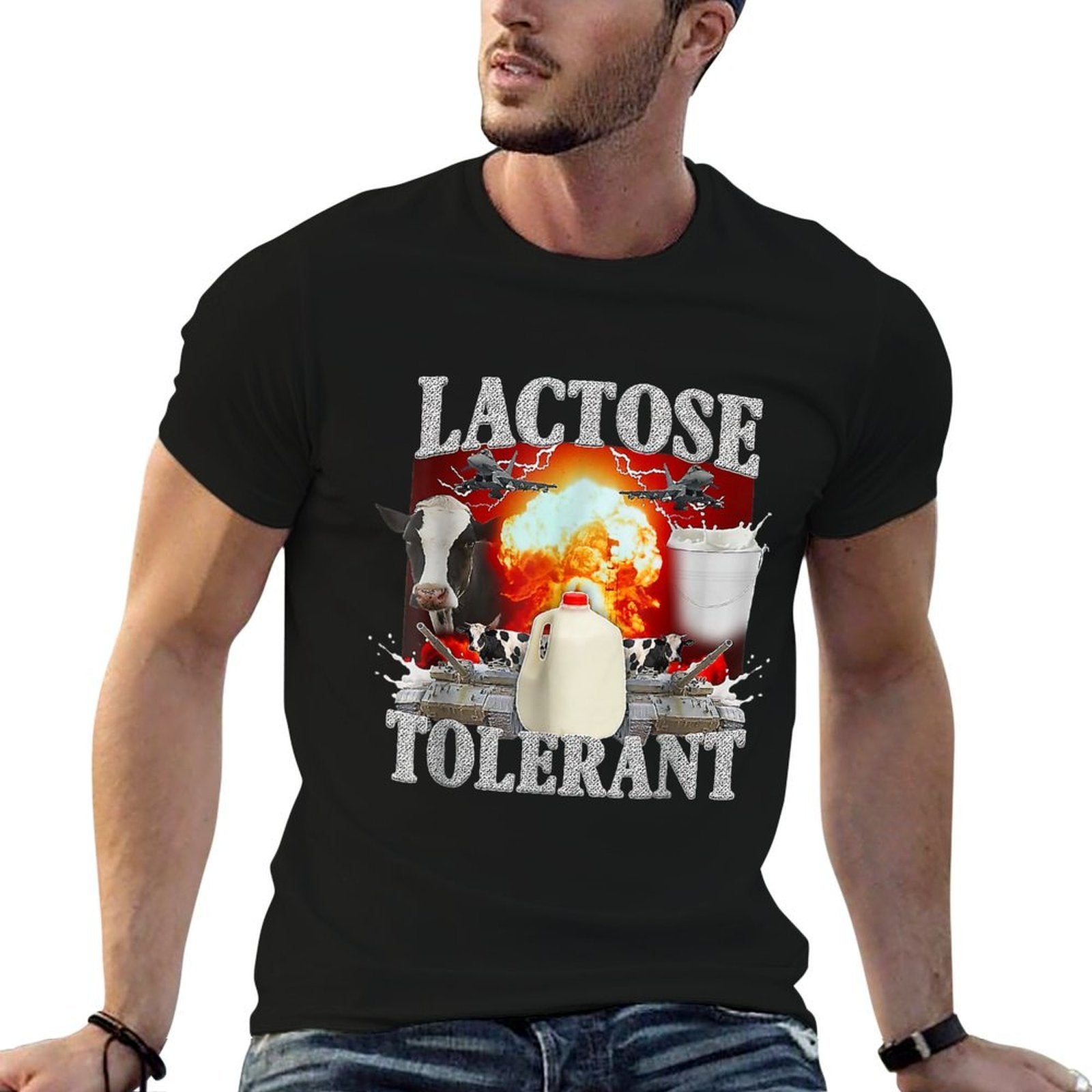 Lactose Tolerant Funny Trending Meme, Small, Black  Cotton T-Shirt