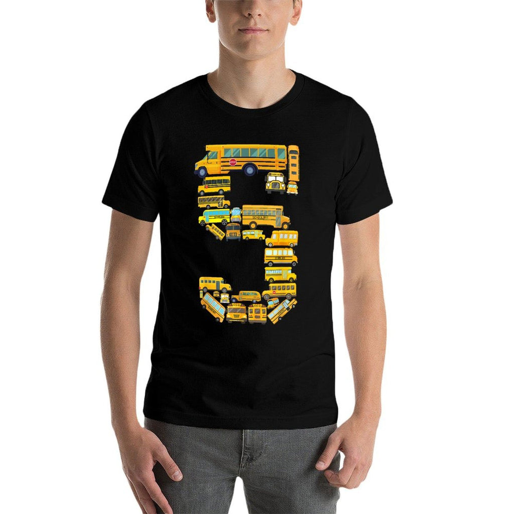 School Bus 5th Birthday School Bus Themed Kids 5 Year Old  Polyester Blend T-Shirt
