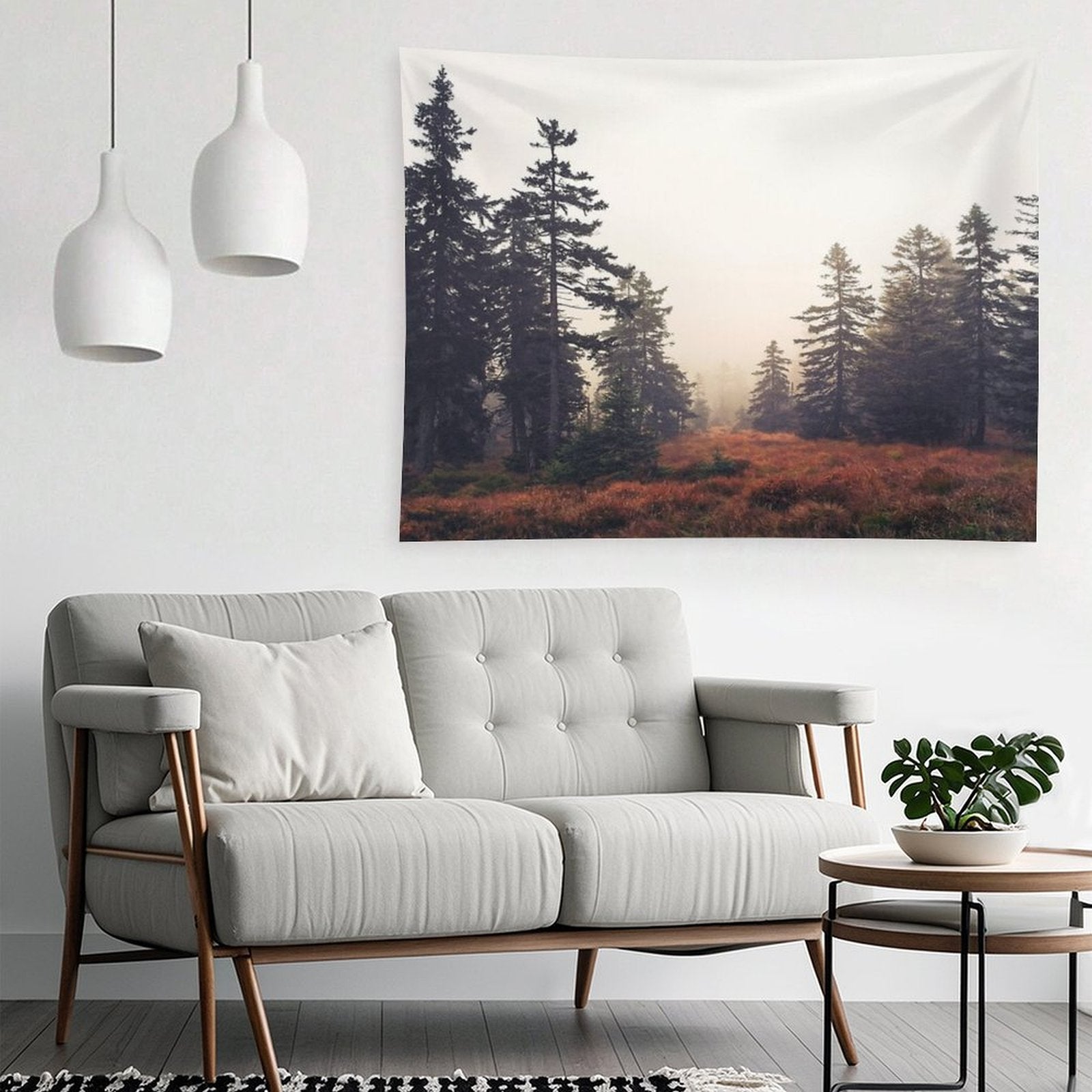 You Are Here  Wild Romantic Misty Fairytale Wilderness Forest With Cascadia Trees Covered In Magic Foggy Sunlight Tapestry