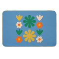 Retro Modern Scandi Flower Grid Pattern Blue Green Mustard Orange Beige  Easy Maintenance Bath Mat