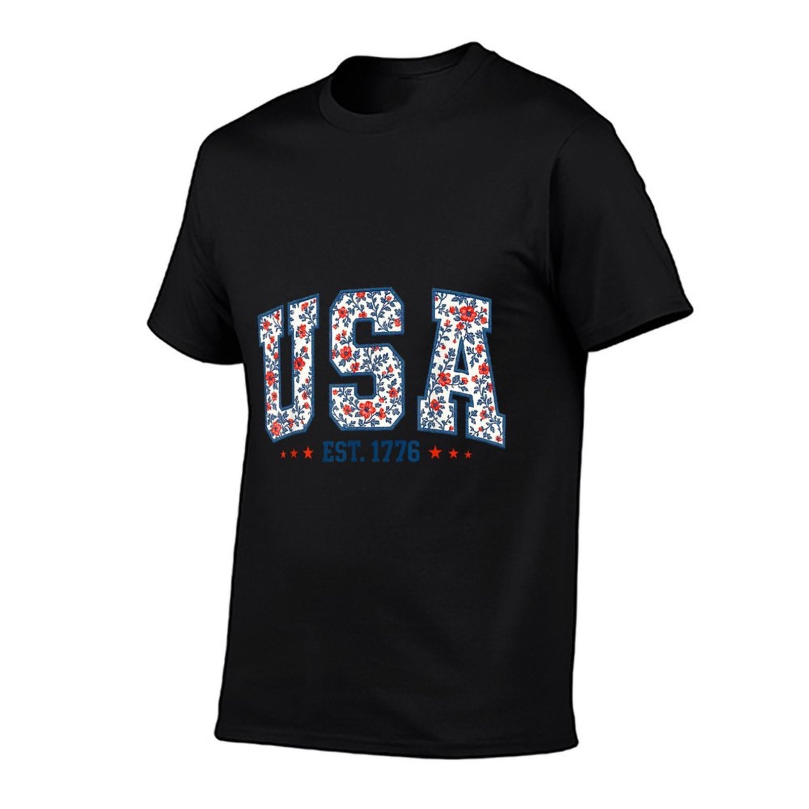 Floral USA Retro America 4th Of July Patriotic Girly  Lightweight T-Shirt
