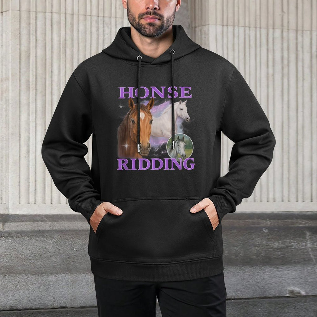 Honse Ridding Horse Riding Unhinged Gen Z Brainrot Meme Y2K Versatile Streetwear Hoodie