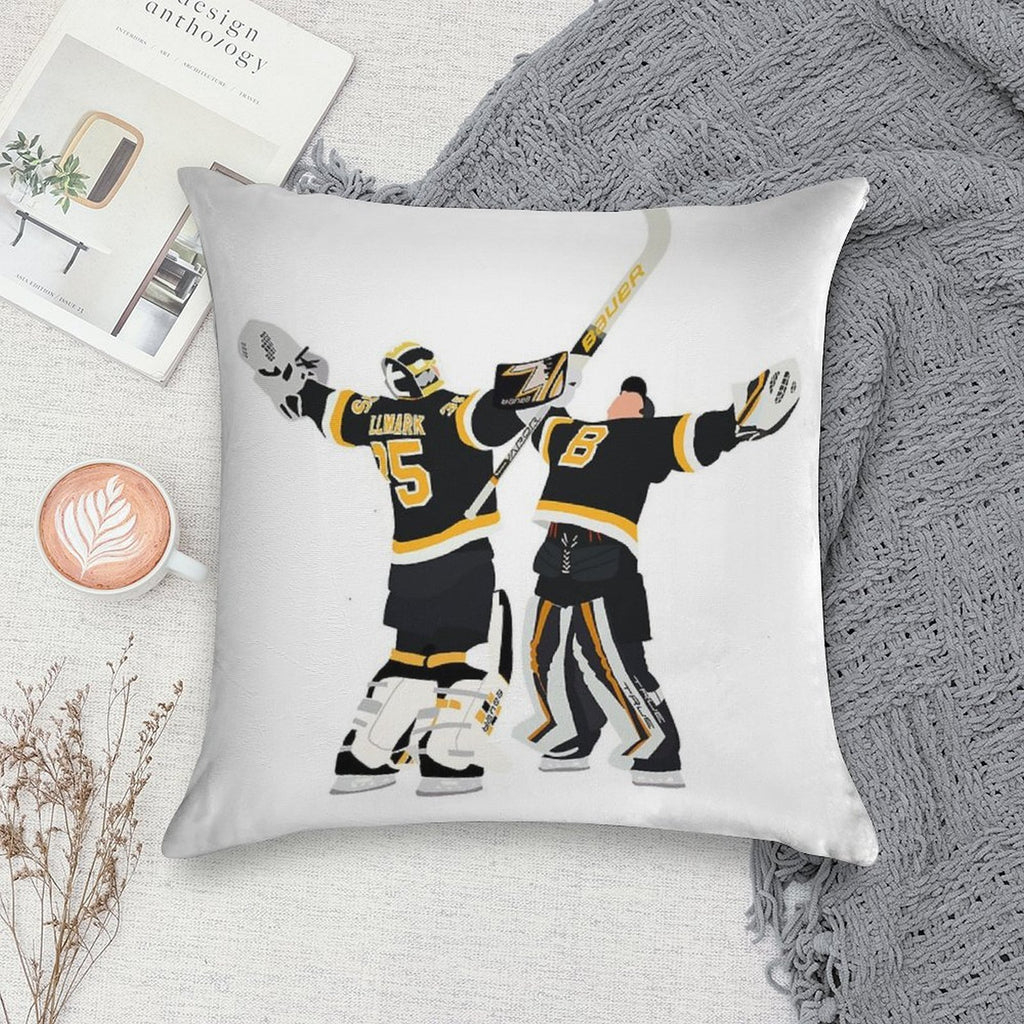 Jeremy Swayman And Linus Ullmark Hug Soft Luxury Feel Throw Pillow