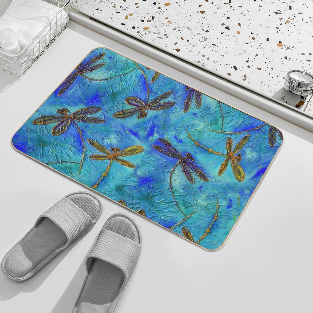 Dragonfly Dance Blue Gold  High-Traffic Bath Mat