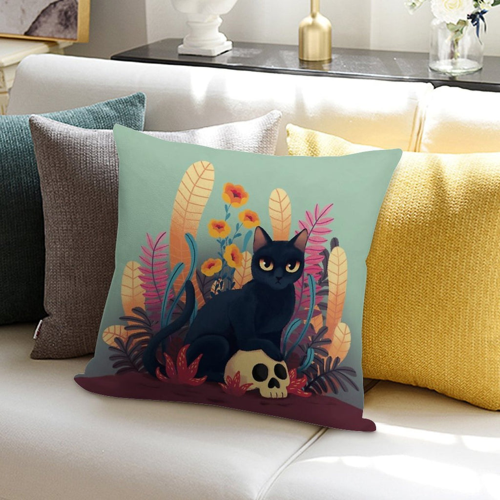 Skull Kitty Soft Bedroom Essential Throw Pillow