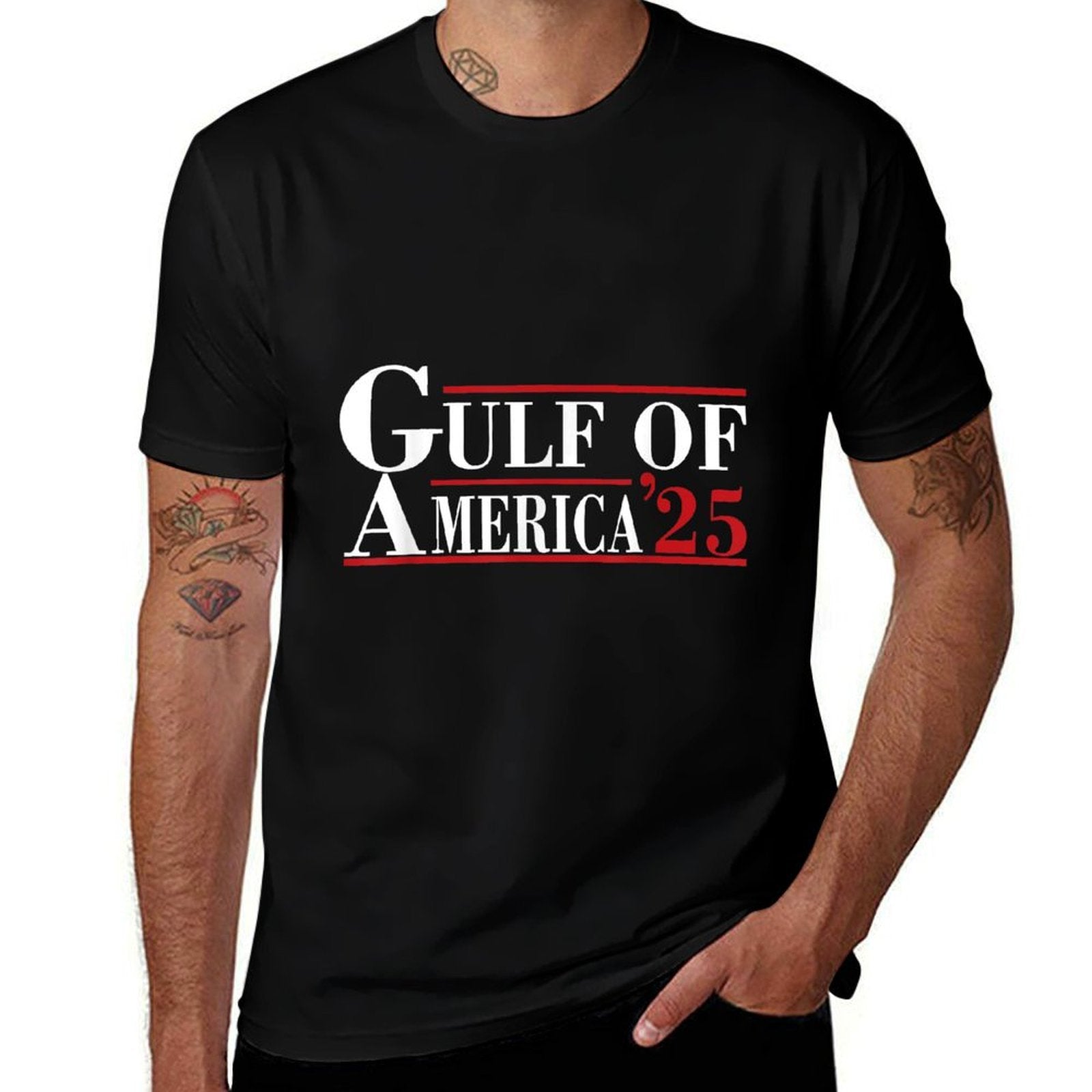 Gulf of USA America Funny USA Flag  Rolled Sleeves T-Shirt