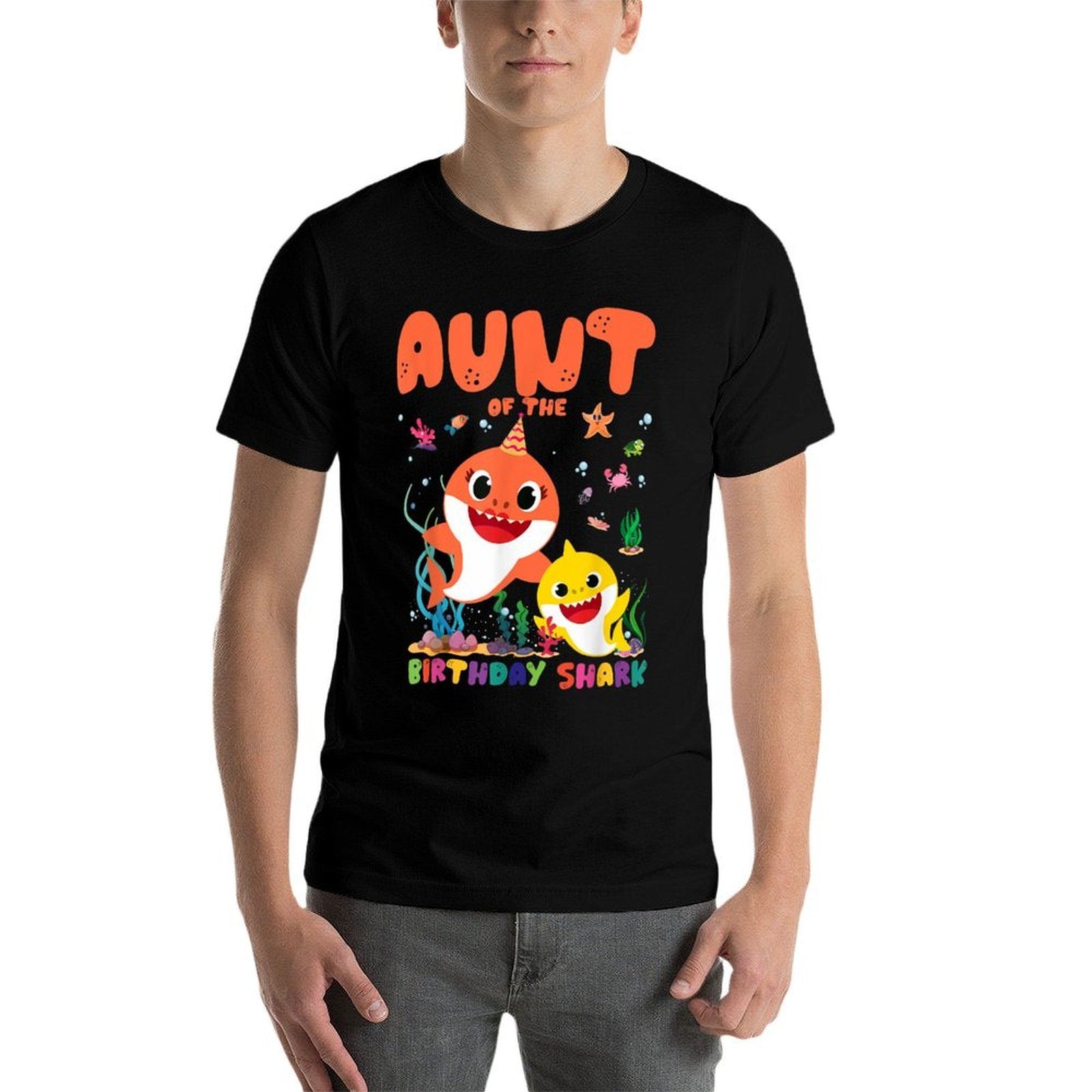 Funny Birthday Boy Girl Aunt Of The Birthday Family Shark  Summer-ready Fabric T-Shirt