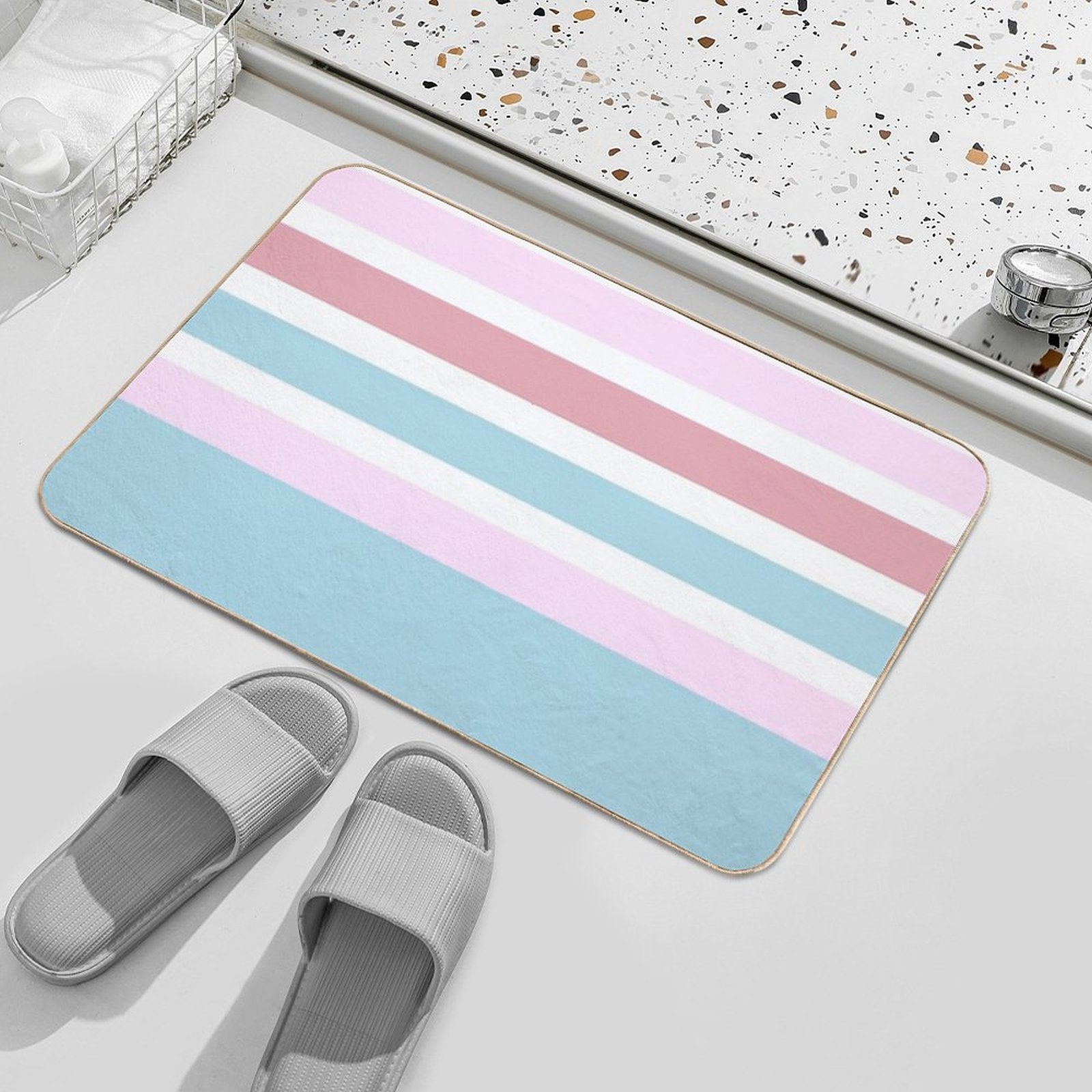 Peppermint And Strawberry Gum Stripes  Fade-Resistant Bath Mat