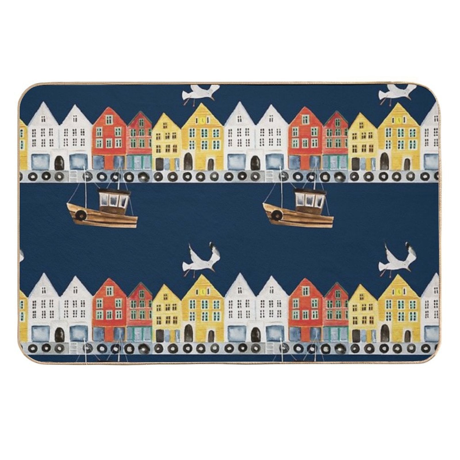 Bergen Norway Watercolor  Dirt-Trapping Bath Mat