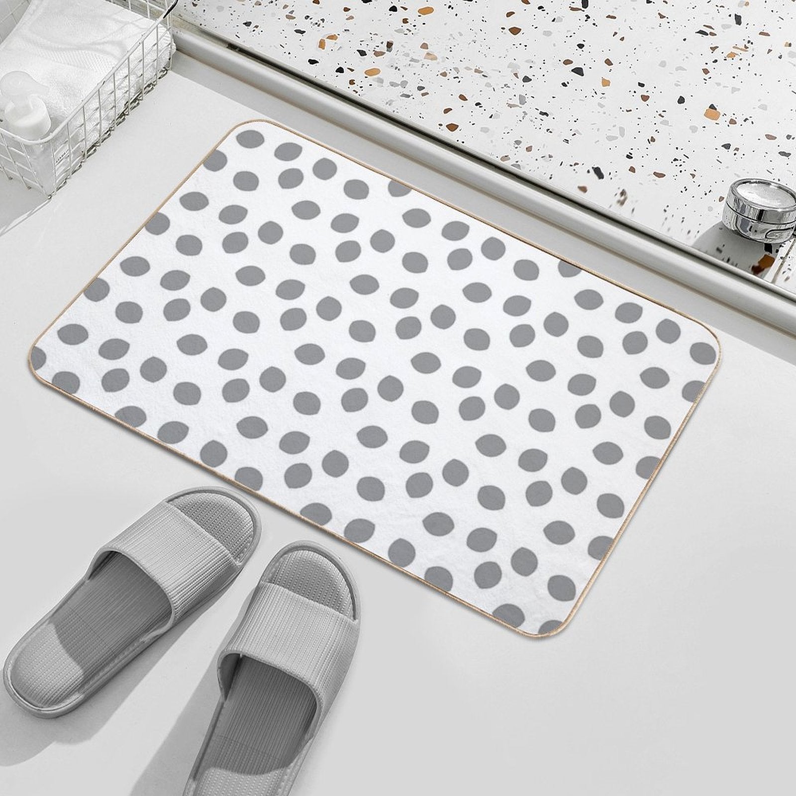Gray And White Minimal Shape Ornamental Pattern 2022 Trending Color - Hue - Shade - Colour Pantone Ultimate Gray 17-5104  Stain-Proof Bath Mat