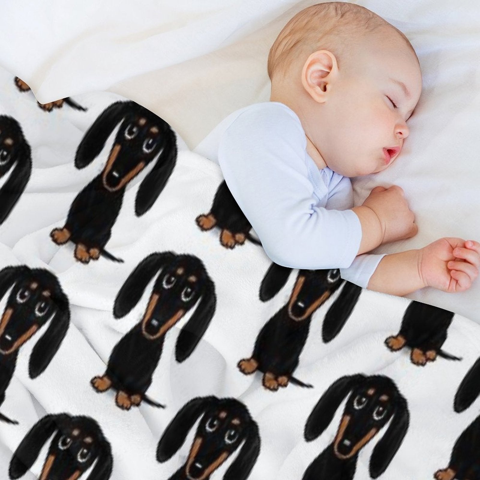 Cute Black And Tan Smooth Coated Dachshund Cartoon Dog Premium Throw Blanket