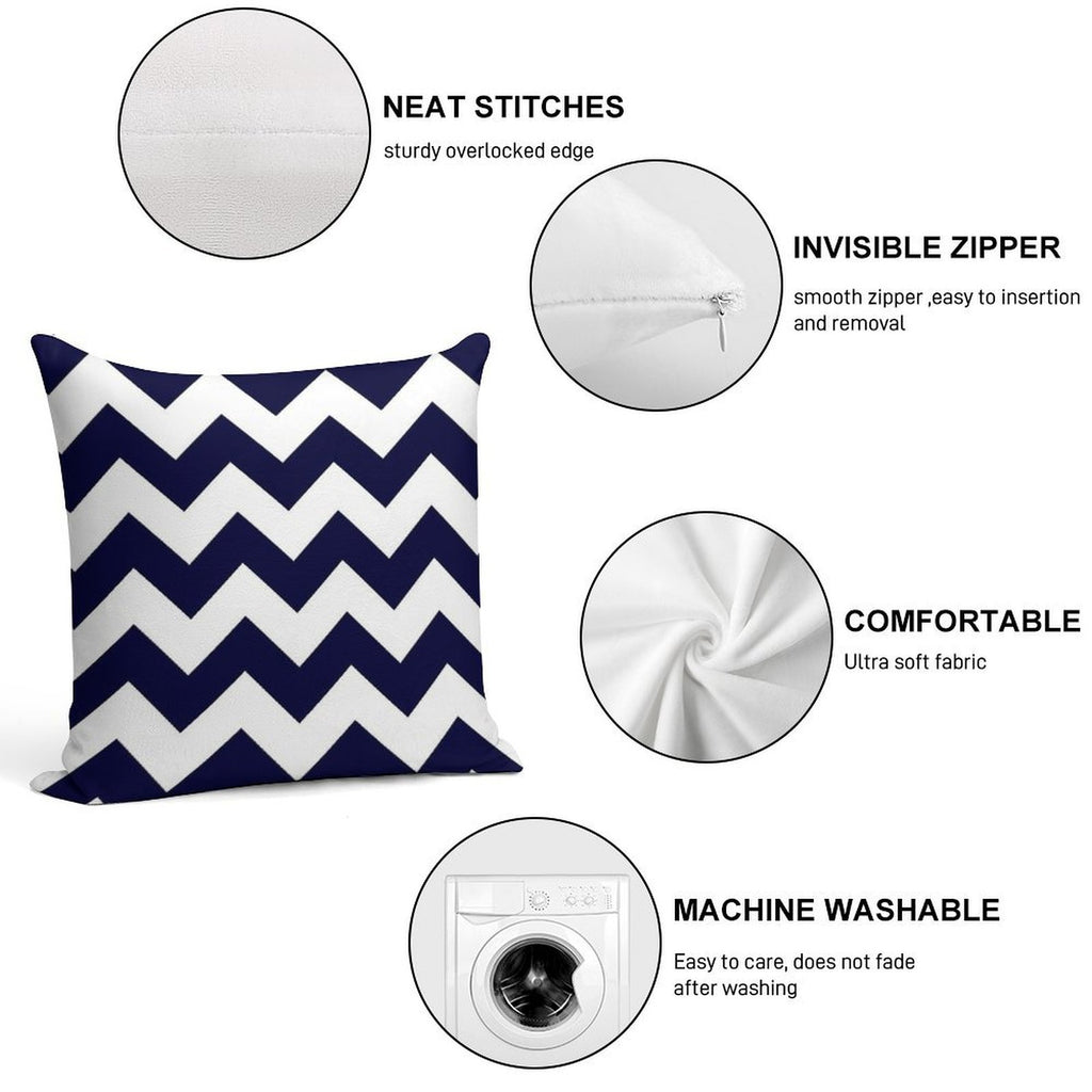 Navy Blue And White Chevron Stripes Soft Home Decor Throw Pillow