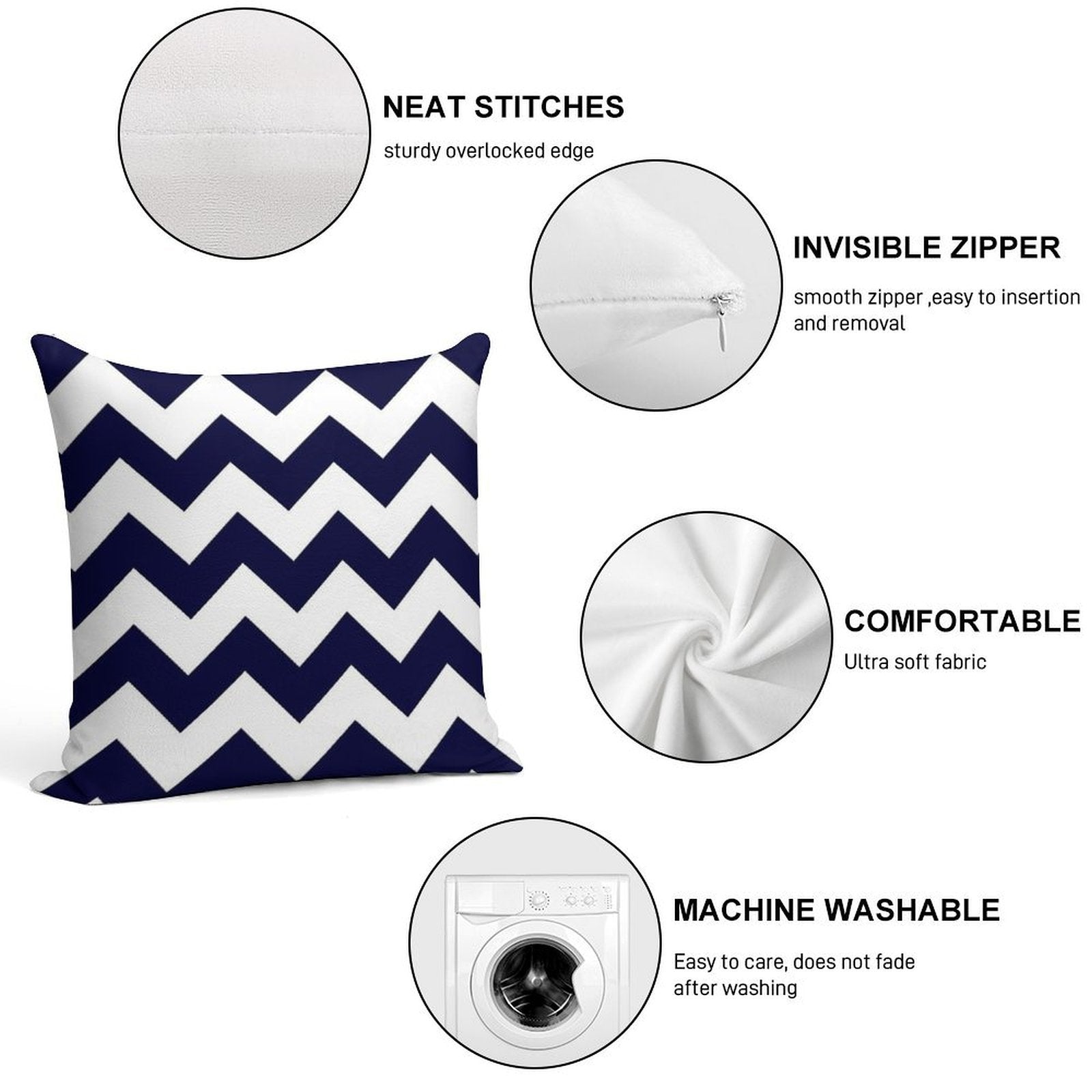 Navy Blue And White Chevron Stripes Soft Home Decor Throw Pillow