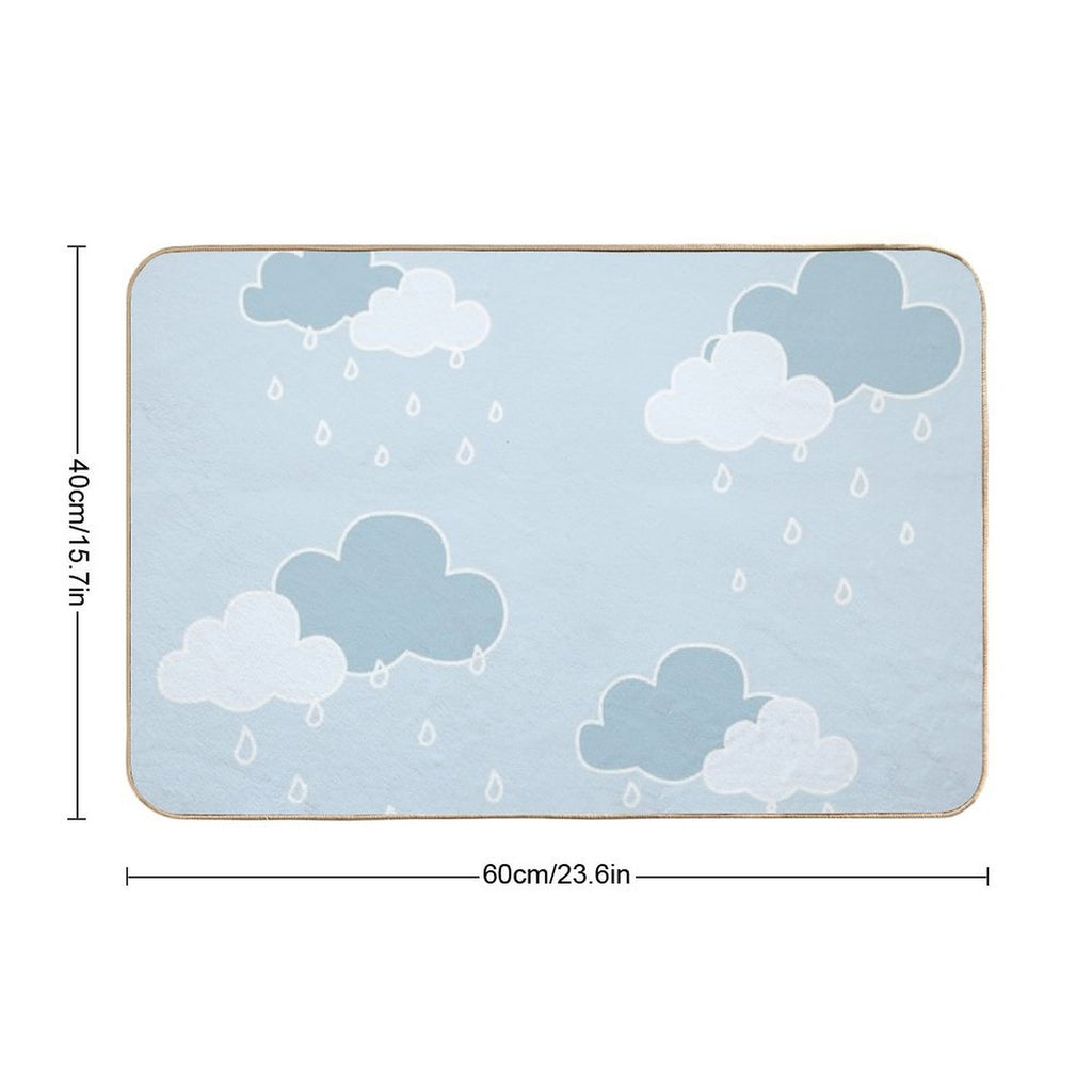 Clouds with Rain Drop Blue Background  Multi-Purpose Bath Mat