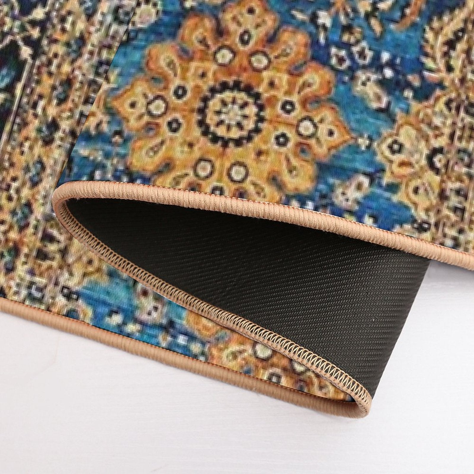 Antique Blue Persian Kirman Rug Print  Slip-Resistant Bath Mat