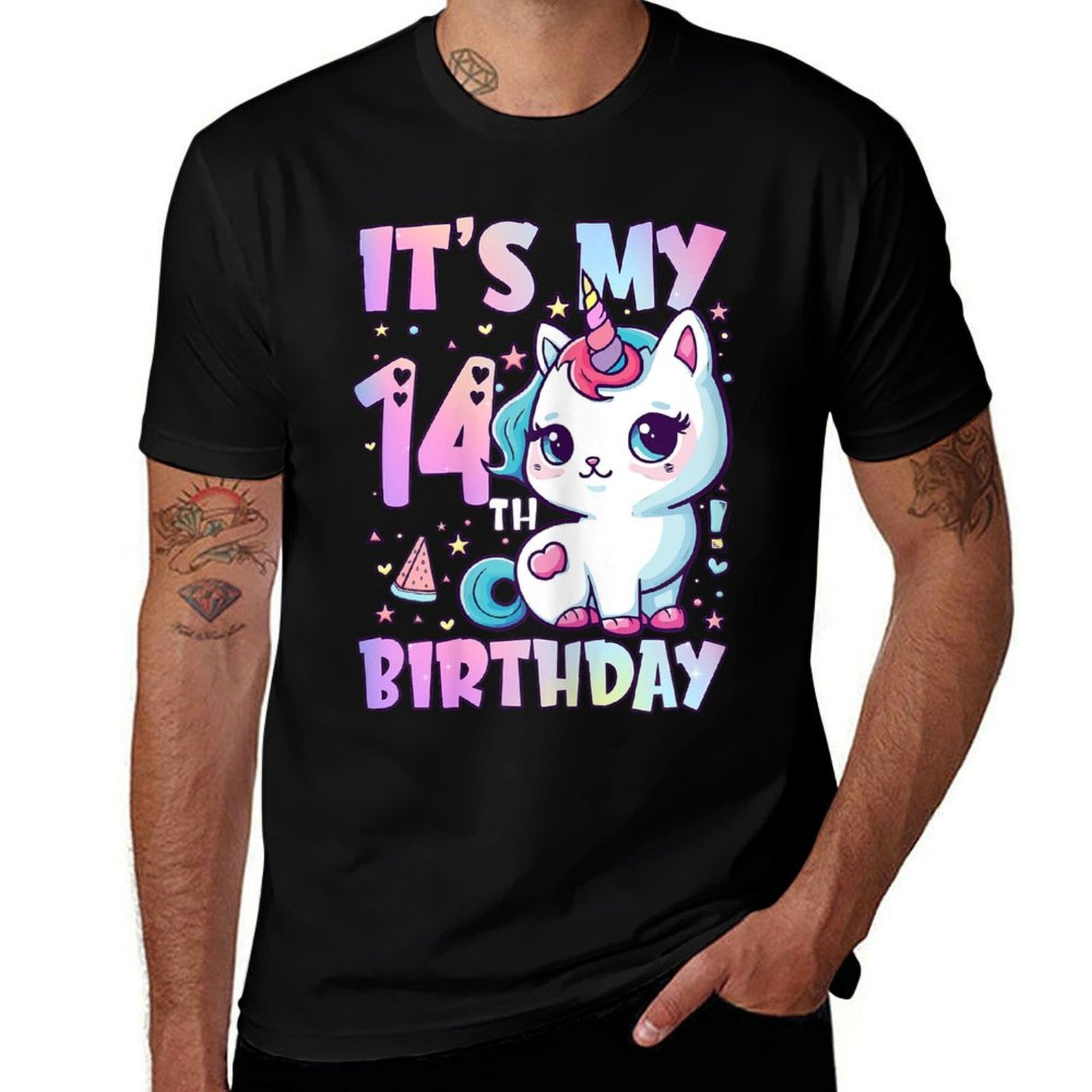 14th Birthday Girls 14 Year Old Cat Unicorn Birthday  Classic T-Shirt