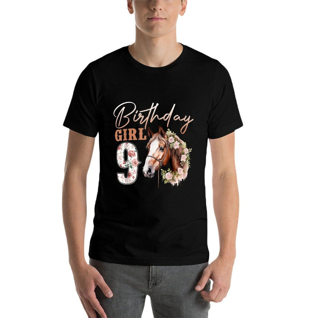 Kids Birthday 9 Years Old Girl Horse Lovers Florals 9th Bday  Affordable Price T-Shirt