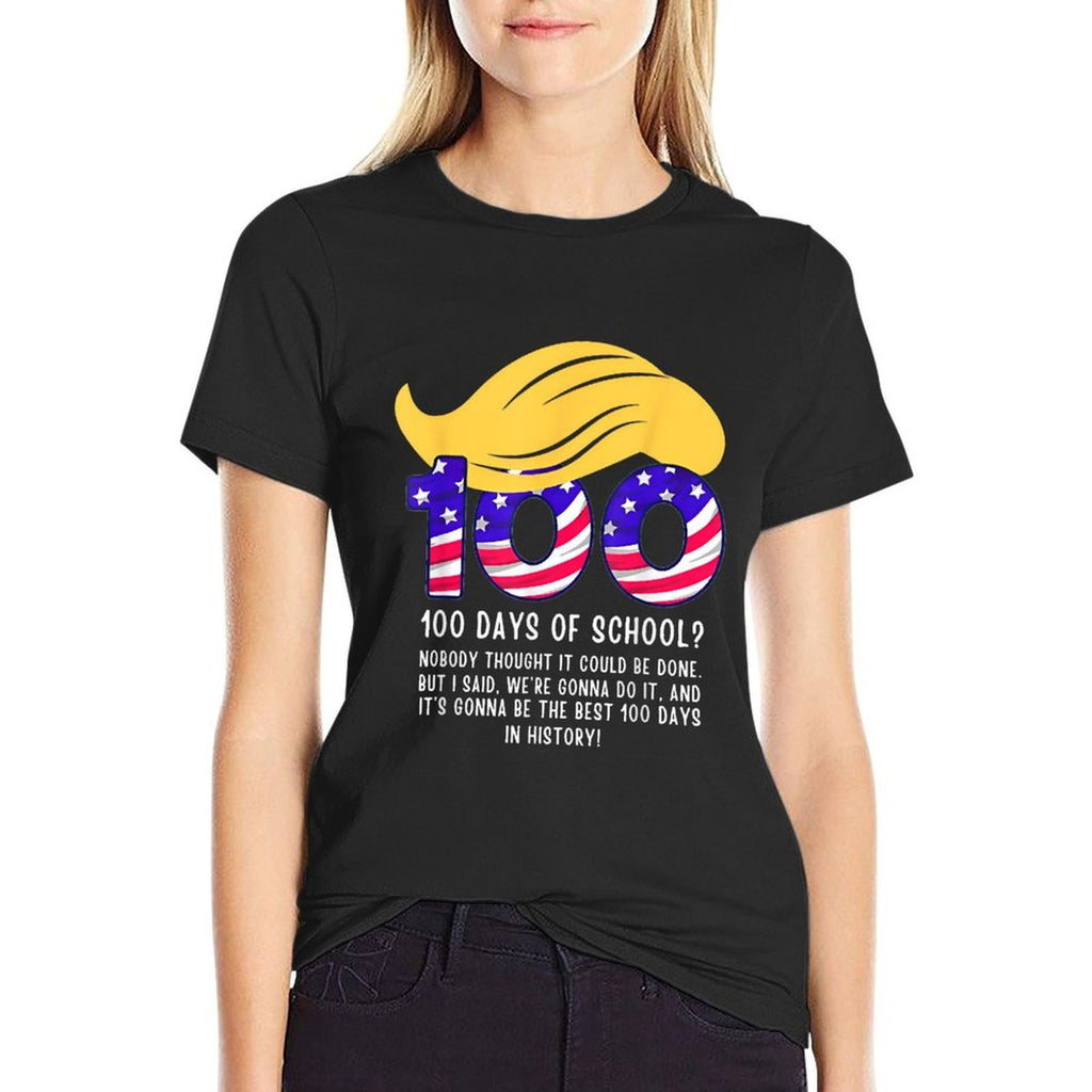 Funny Trump Hair 100 Days Of School  Oversized Silhouette T-Shirt