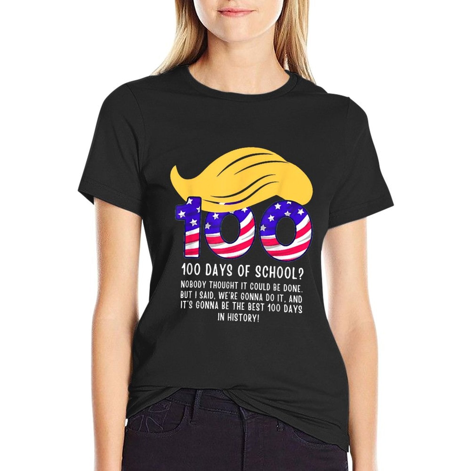 Funny Trump Hair 100 Days Of School  Oversized Silhouette T-Shirt