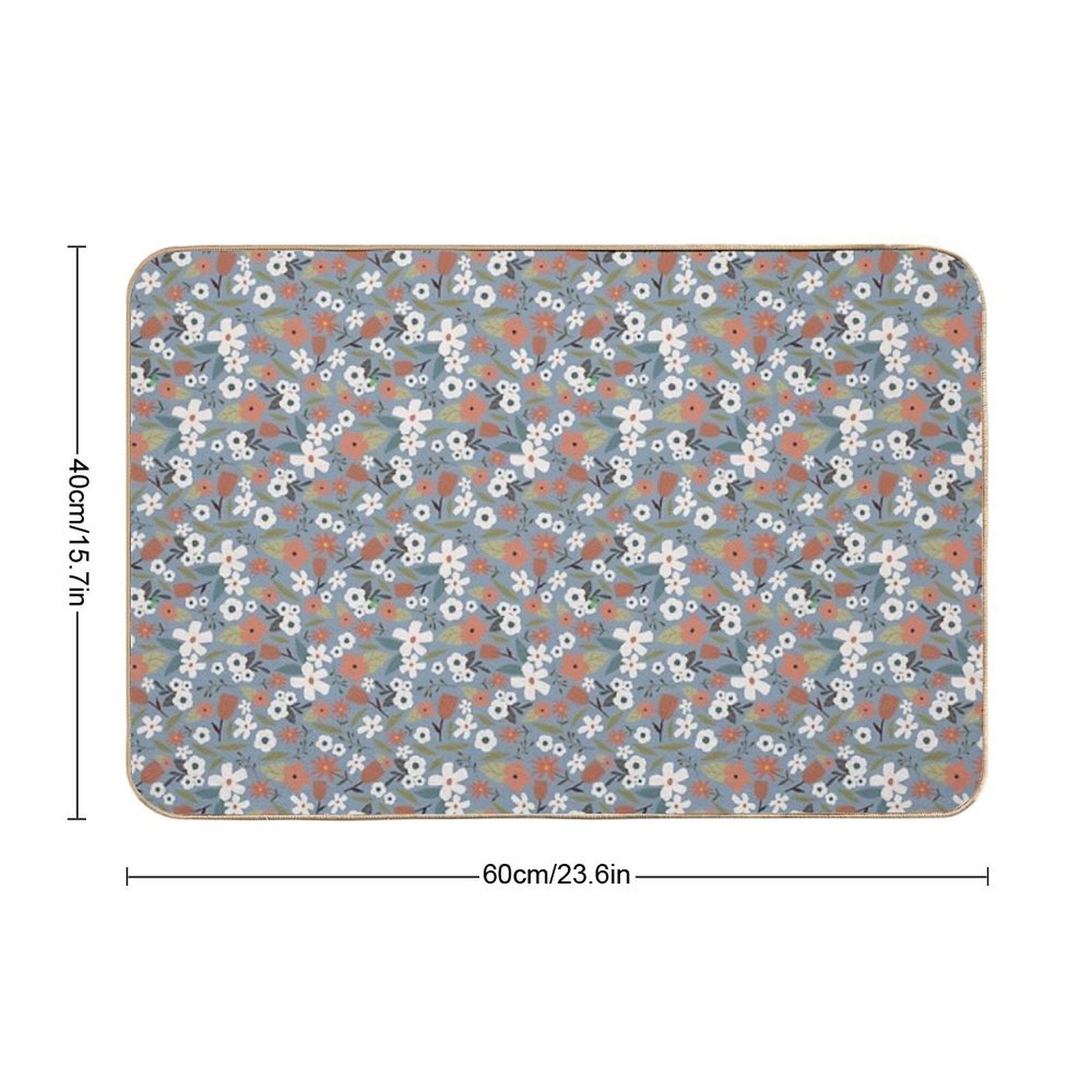 White Flowers on Blue Background Vintage Seamless Pattern  Non-Slip Bath Mat