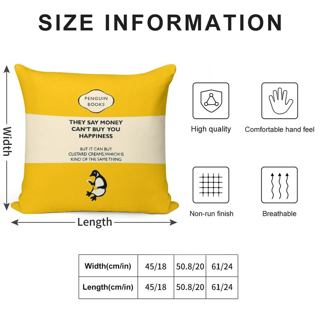 Custard Creams - Parody Penguin Book Cover Soft Reinforced Edging Throw Pillow