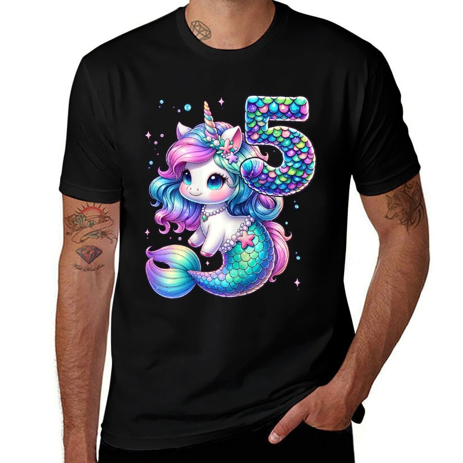 Unicorn Mermaid 5th Birthday 5 Year Old Party Girls Outfit  Slim-fit Cut T-Shirt