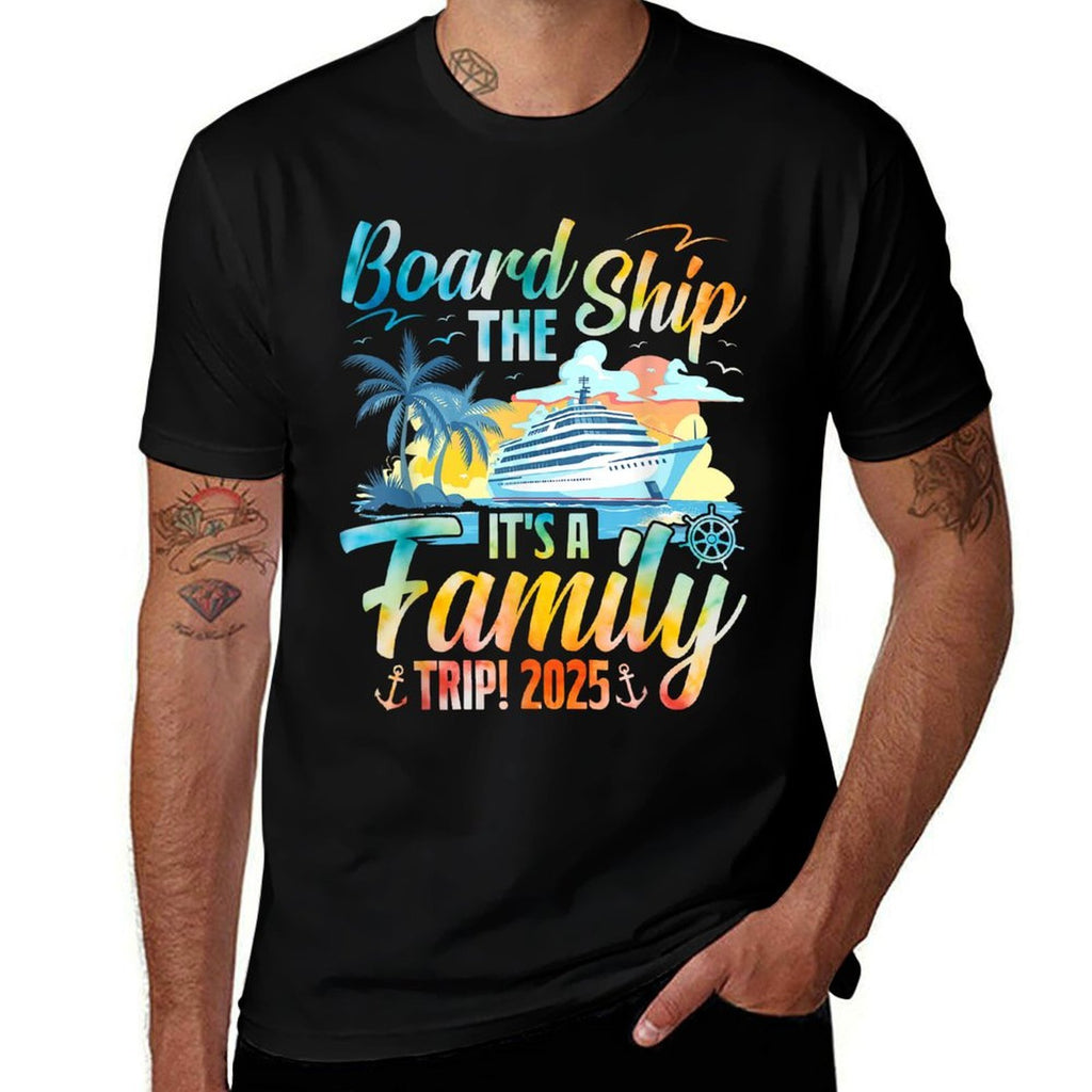 Board The Ship It's A Family Trip 2025 Group Matching Cruise  Ribbed Collar T-Shirt