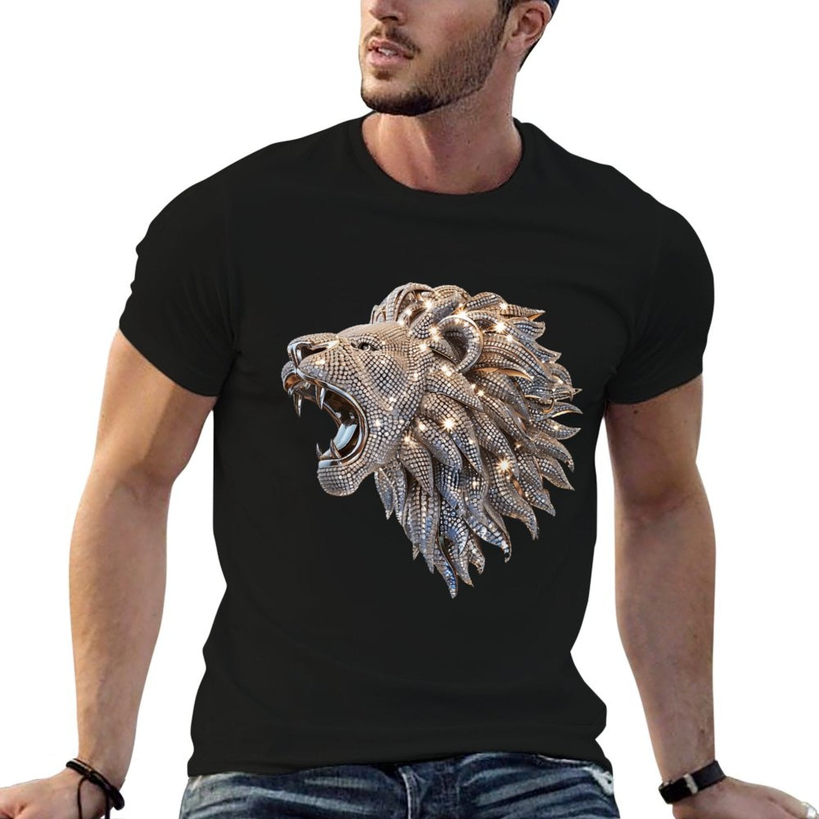 3D Lion Abstract Art Diamonds Roaring King of The Jungle  Breathable T-Shirt