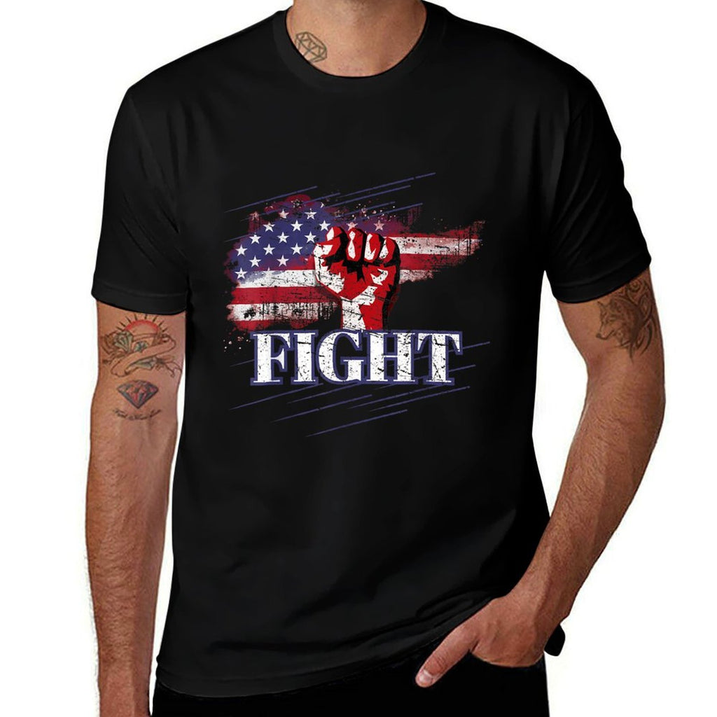 Fight Fist Pump USA Patriotism  Ribbed Collar T-Shirt