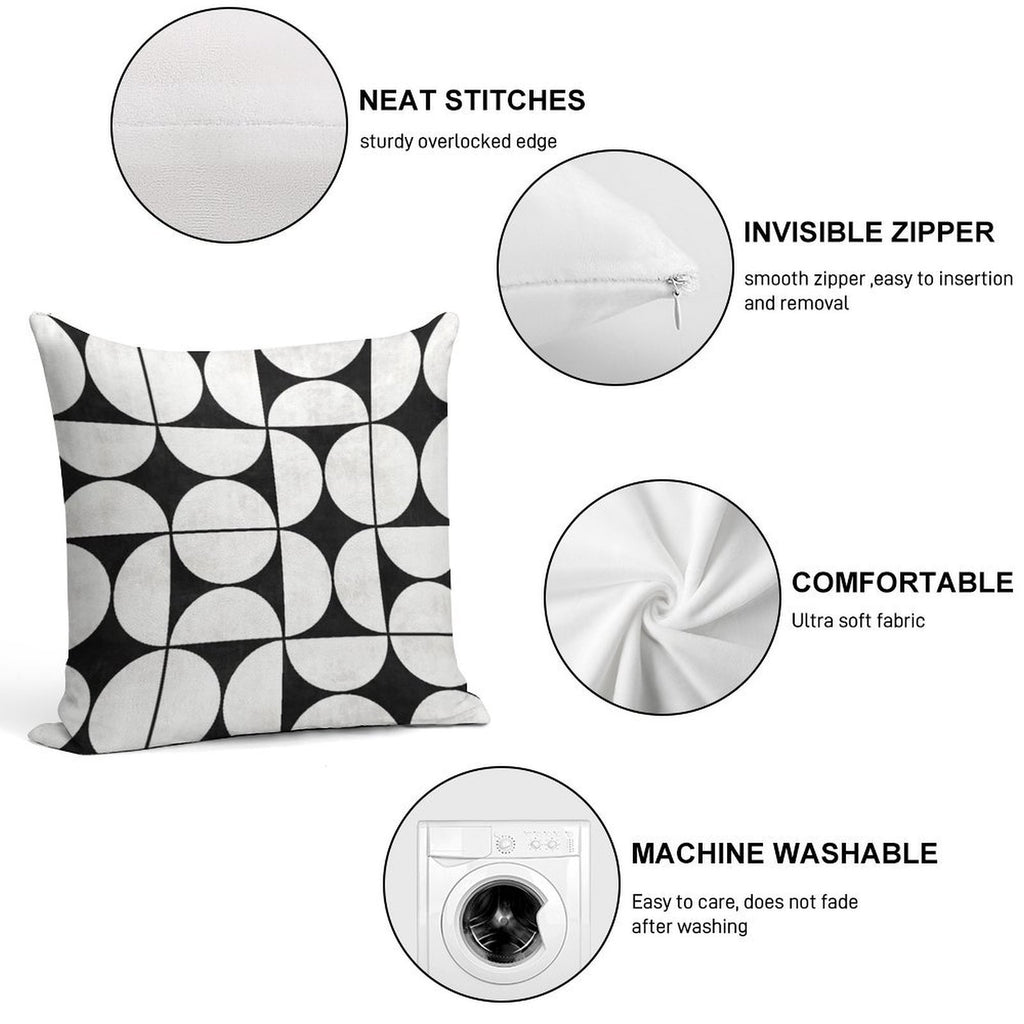 Mid-Century Modern Pattern No.2 - Black And White Concrete Soft Durable Construction Throw Pillow