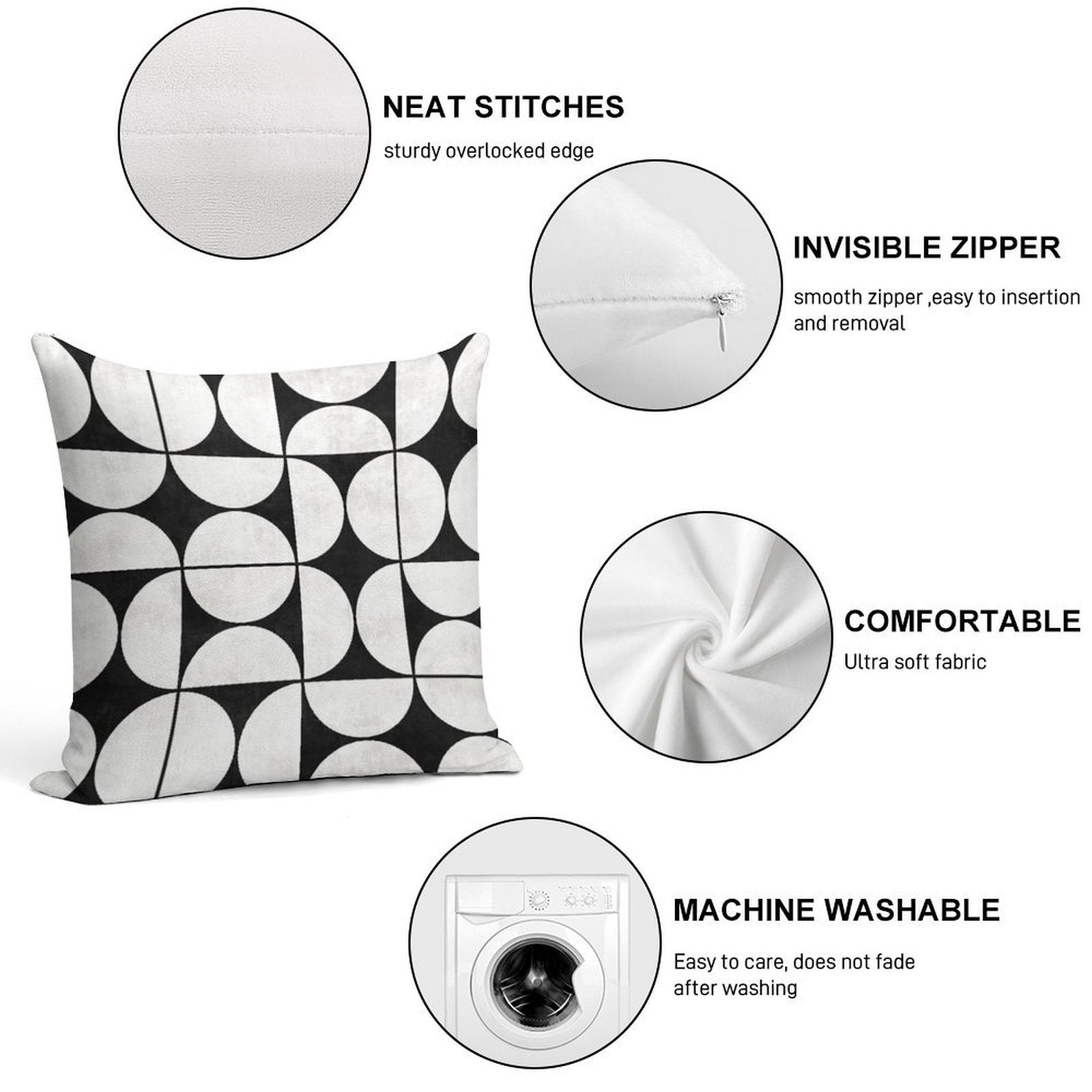Mid-Century Modern Pattern No.2 - Black And White Concrete Soft Durable Construction Throw Pillow