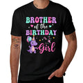 Brother Of The Birthday For Girl Dinosaur T-Rex Party Family  Ribbed Collar T-Shirt