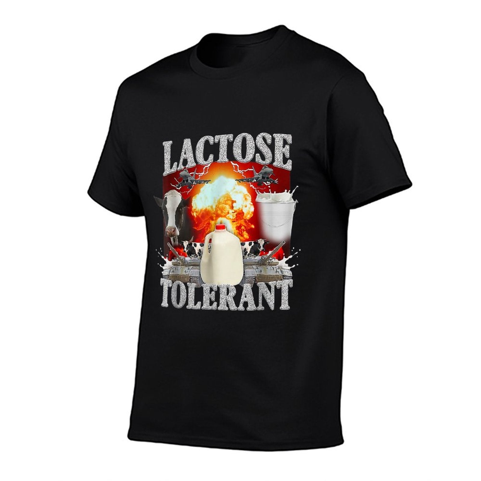 Lactose Tolerant Funny Trending Meme, Small, Black  Cotton T-Shirt