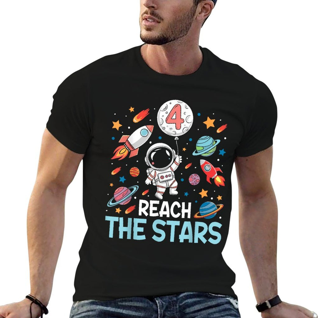 Reach Four The Stars 4 Years Old Birthday Boy Astronaut 4th  Quick-drying T-Shirt